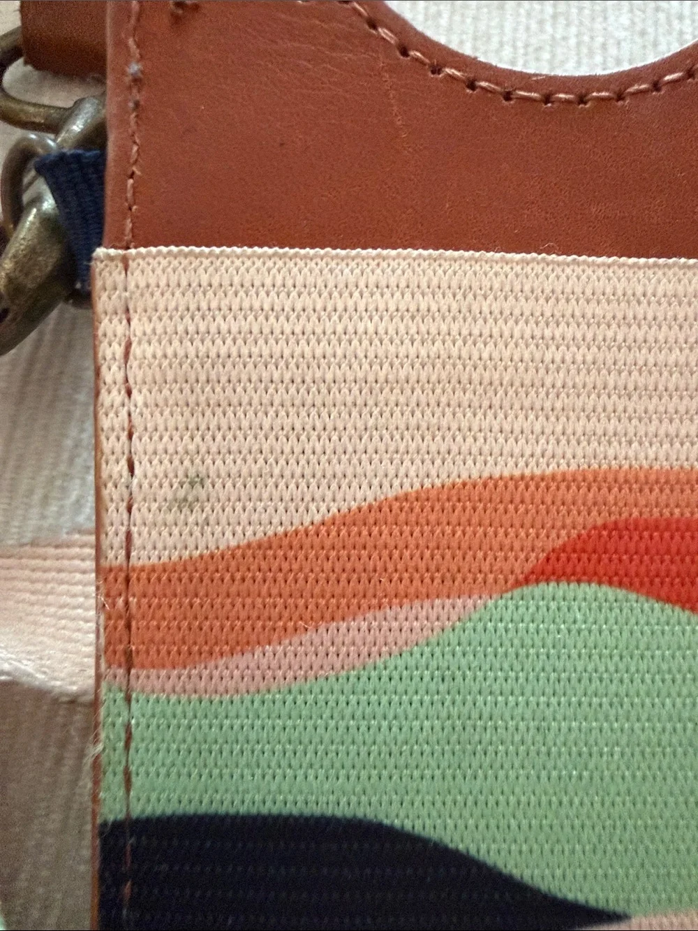 Peach Multi-Stripe Card Holder Lanyard with Leather Trim